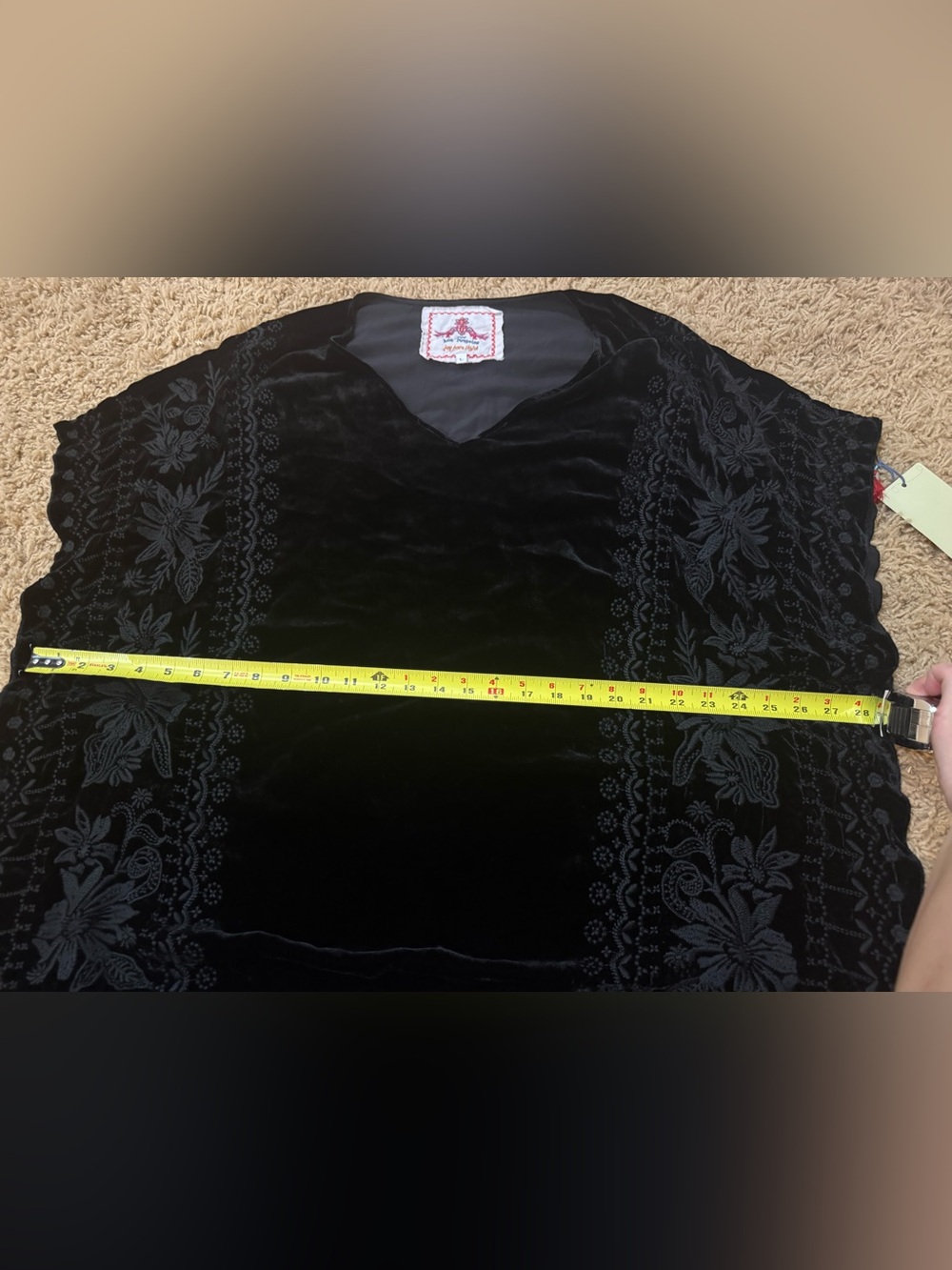 NWT Johnny Was Black Velvet Poncho Top with Floral Design - Picture 7 of 10